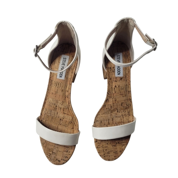 Steve Madde Irenee Two-Piece Cork Block-Heel White Sandals Size 8 - Picture 7 of 7